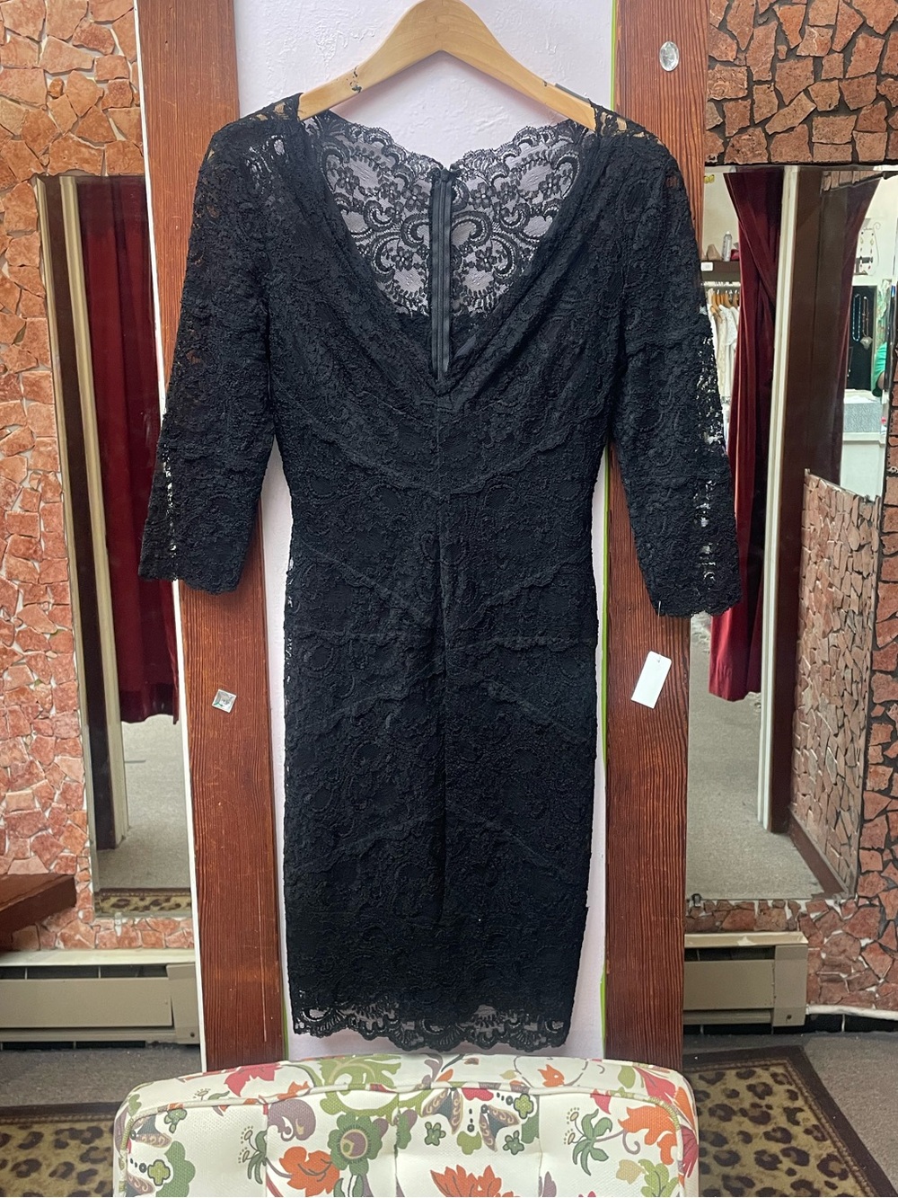 Nicole Miller Black Lace Midi Dress with V-Back